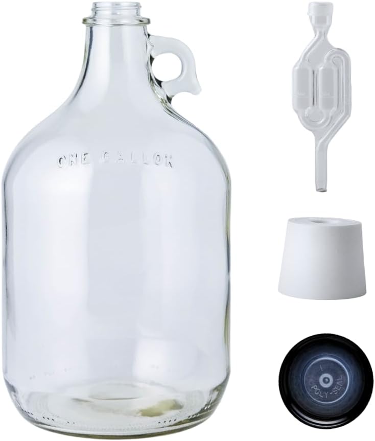 Wine Beer Cider - 1 Gallon Glass Jug with Rubber
