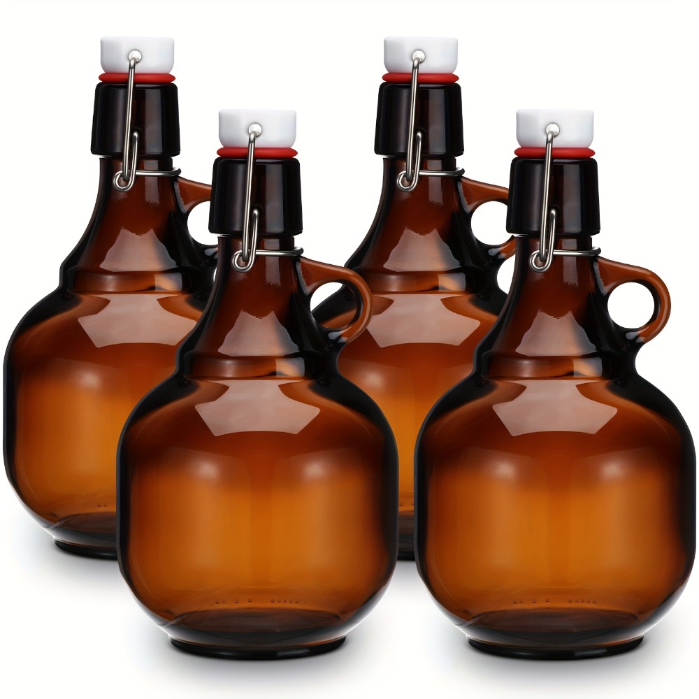 Wine Beer Cider - 4pcs Amber Glass Growlers for Beer,