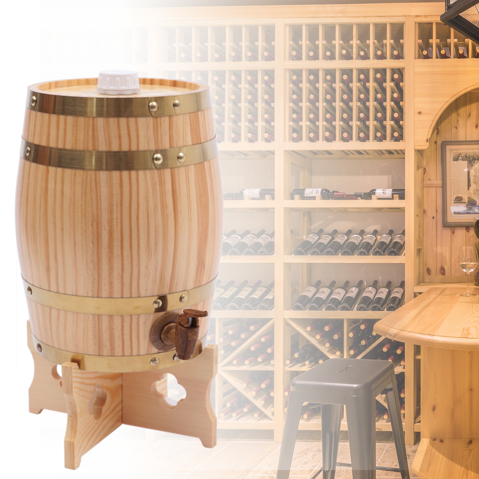 Vertical Pine Wooden Wine Barr - Wine Beer Cider ulasan dan harga