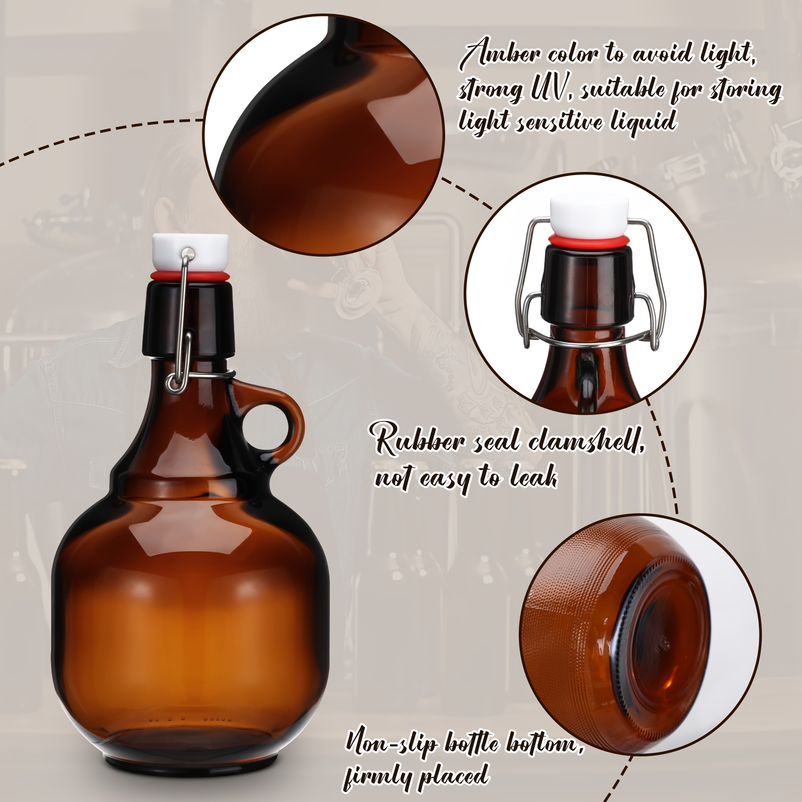 4pcs Amber Glass Growlers for  - Wine Beer Cider ulasan dan harga